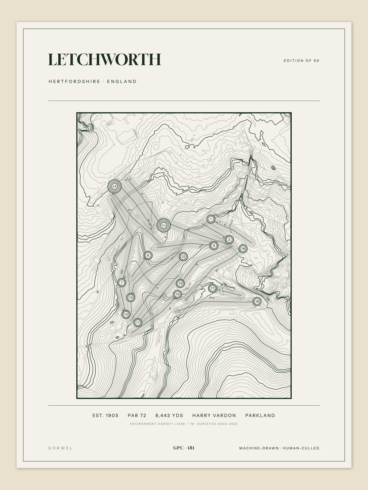 Letchworth, Hertfordshire topographic golf course print