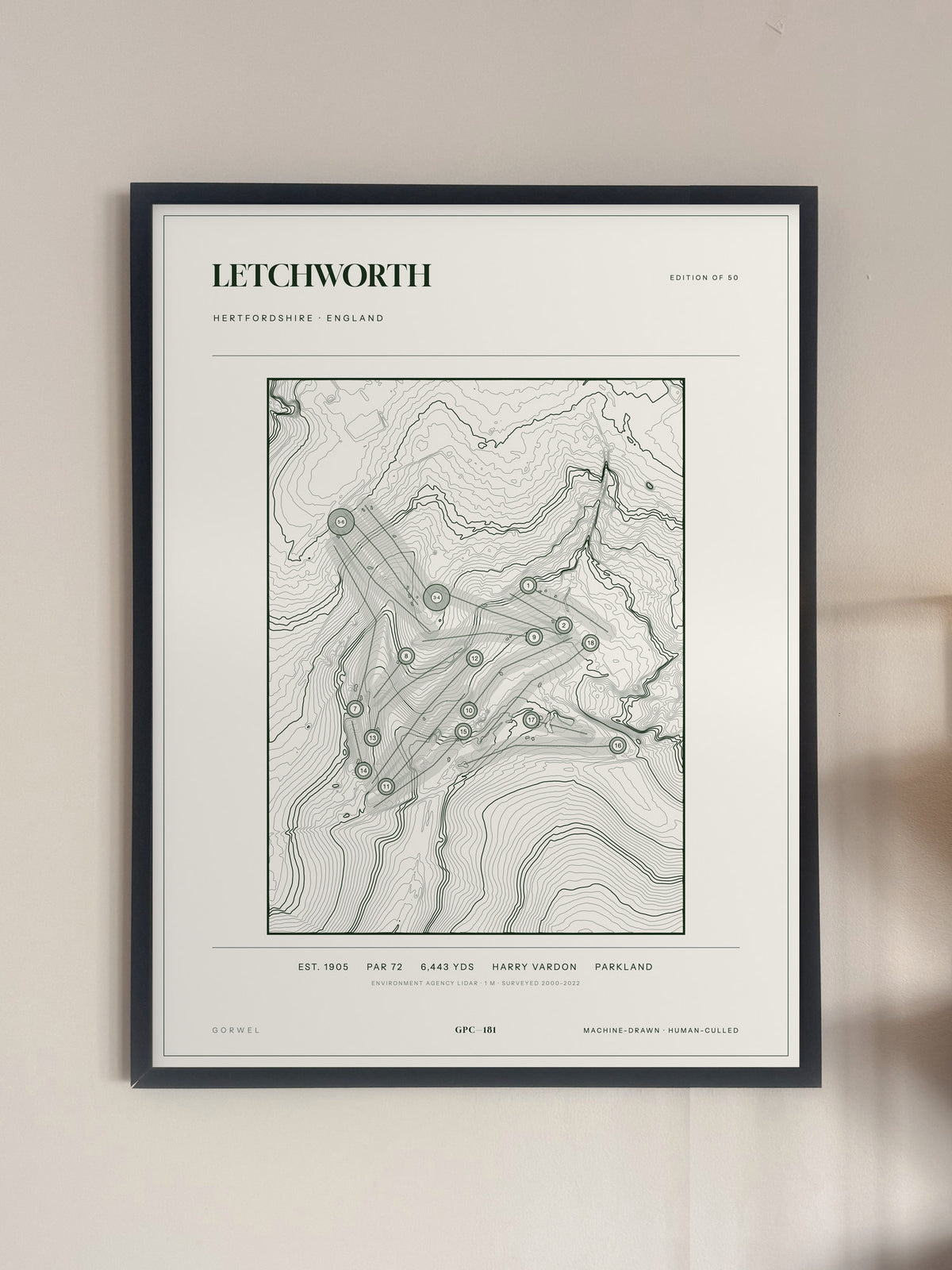 Letchworth, Hertfordshire print, framed, on a wall
