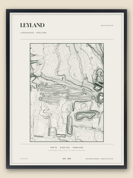 Leyland, Lancashire topographic golf course print, framed — Gorwel Print Co