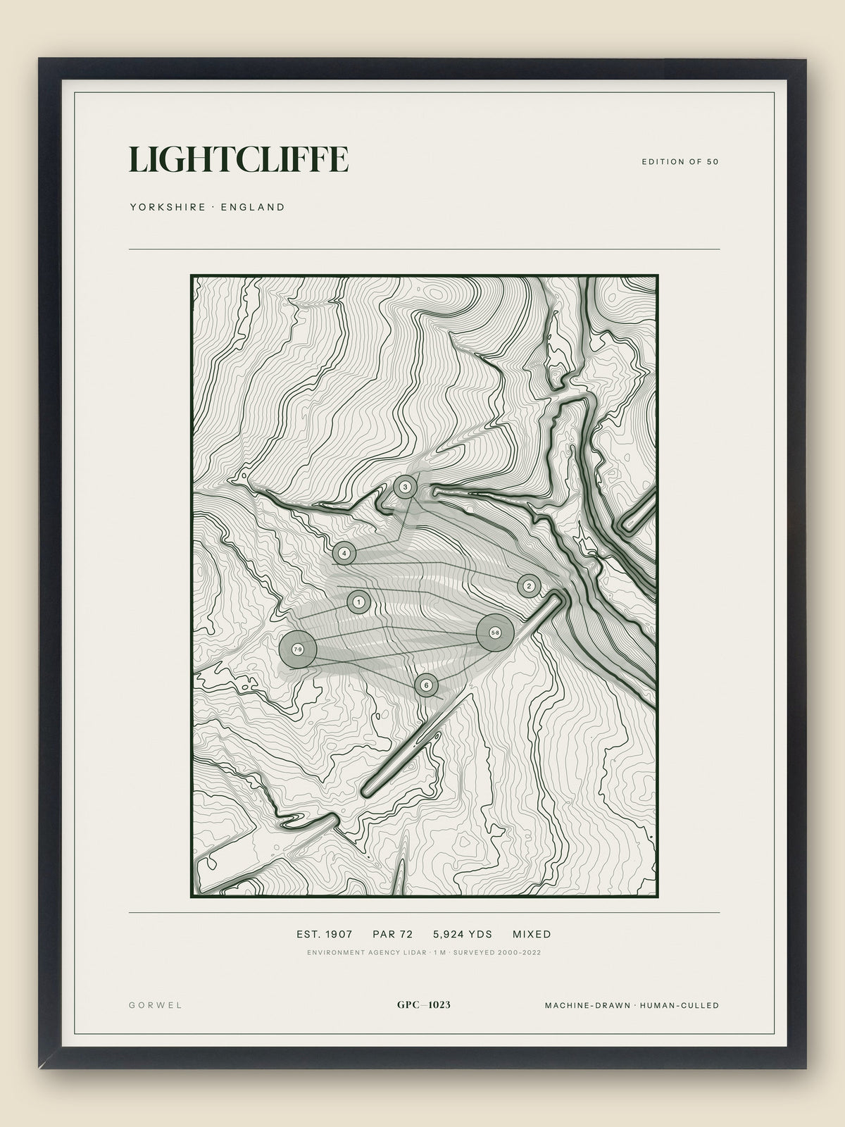 Lightcliffe, Yorkshire topographic golf course print, framed — Gorwel Print Co
