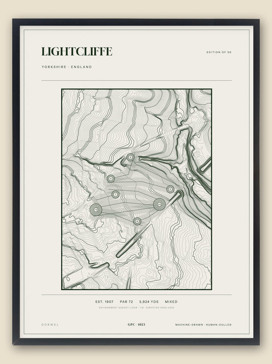 Lightcliffe, Yorkshire topographic golf course print, framed — Gorwel Print Co