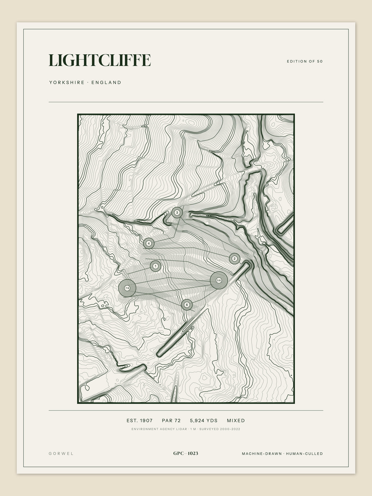 Lightcliffe, Yorkshire topographic golf course print
