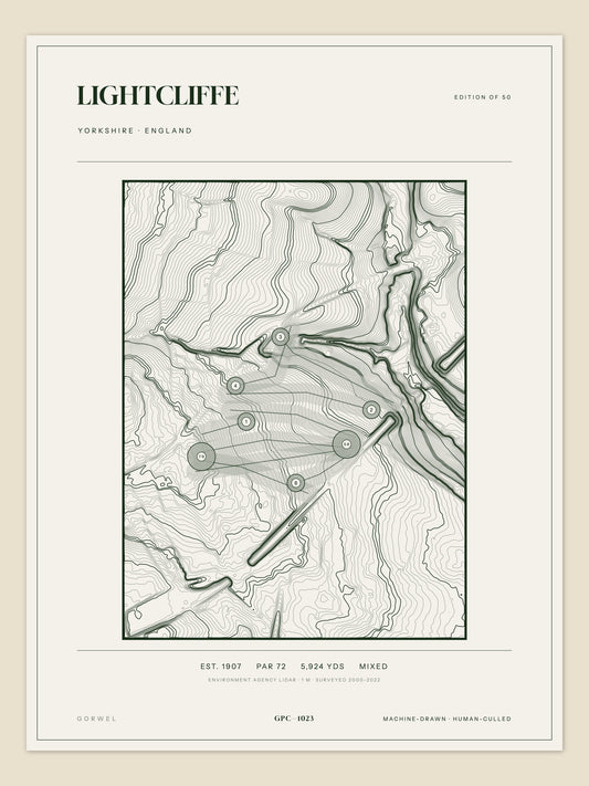 Lightcliffe, Yorkshire topographic golf course print