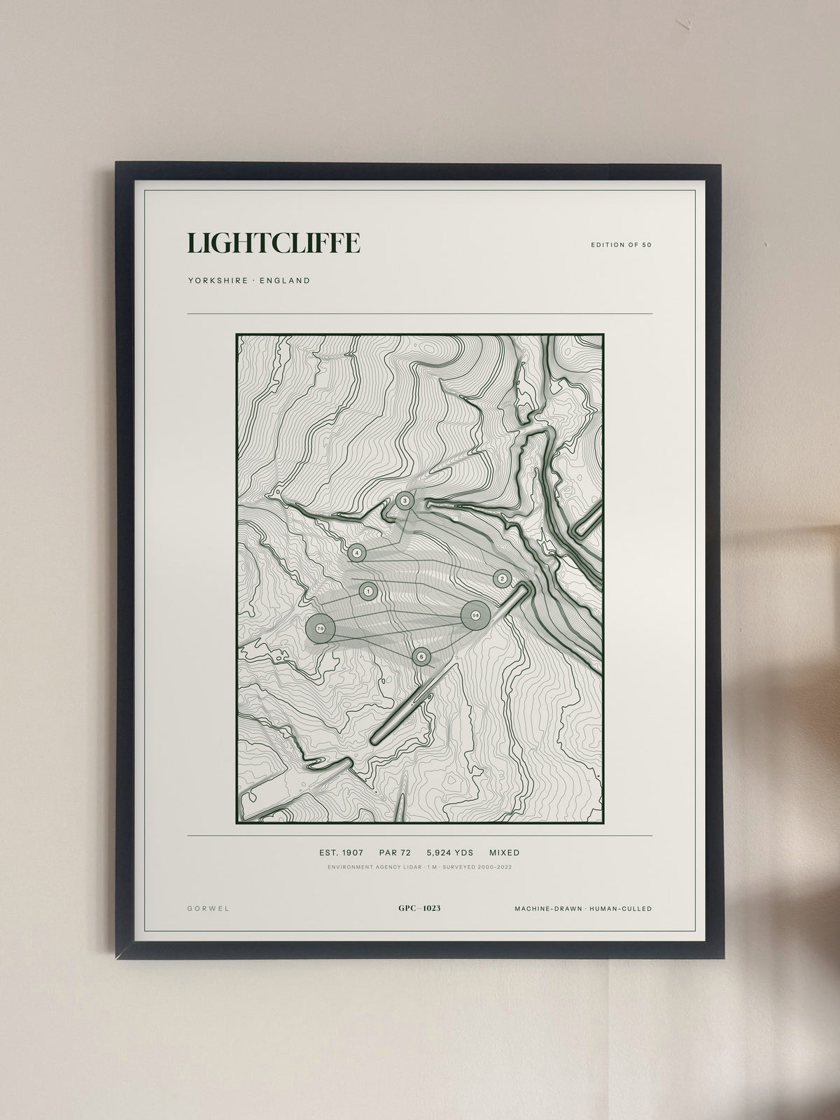 Lightcliffe, Yorkshire print, framed, on a wall