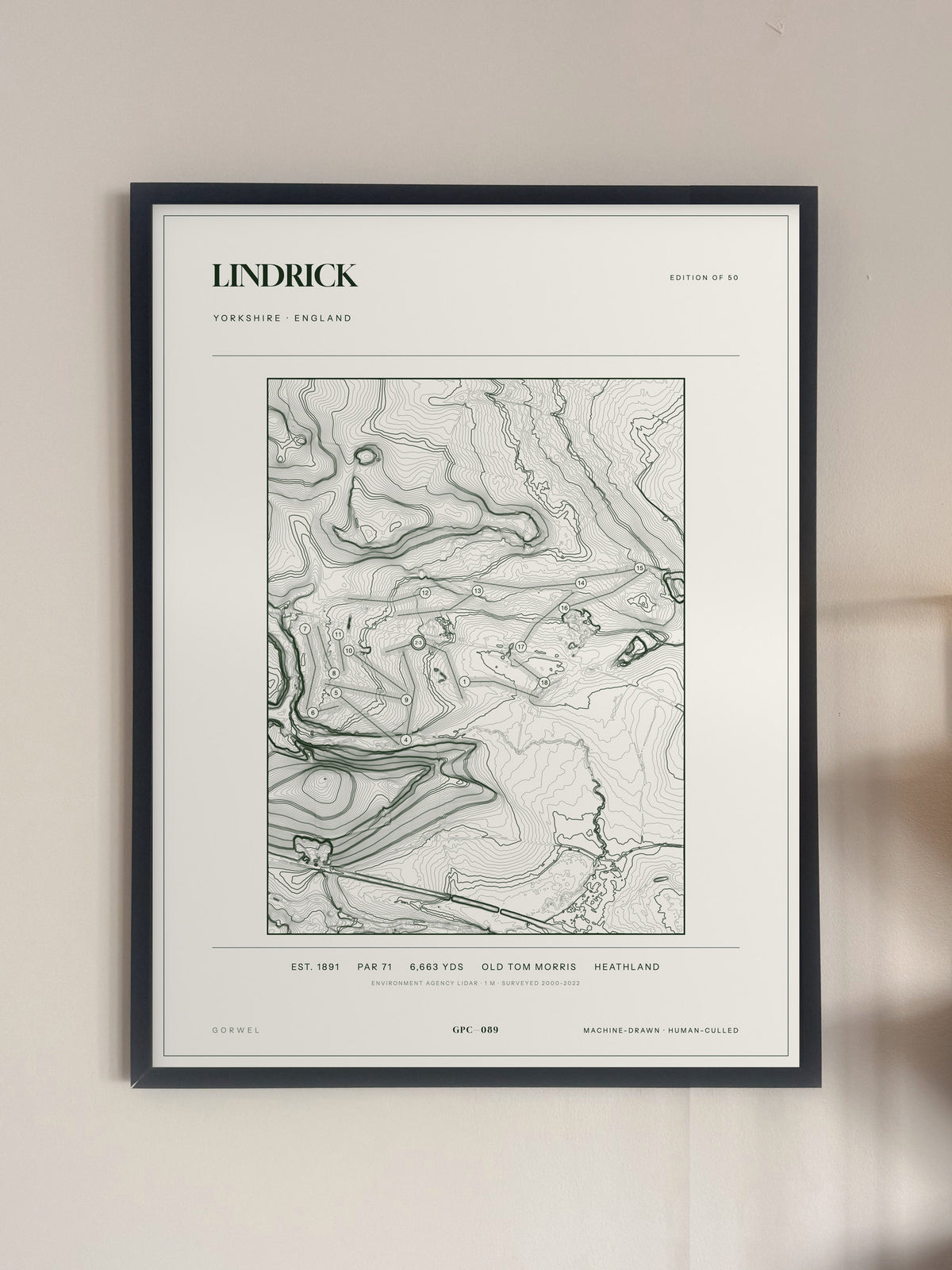 Lindrick, Yorkshire print, framed, on a wall