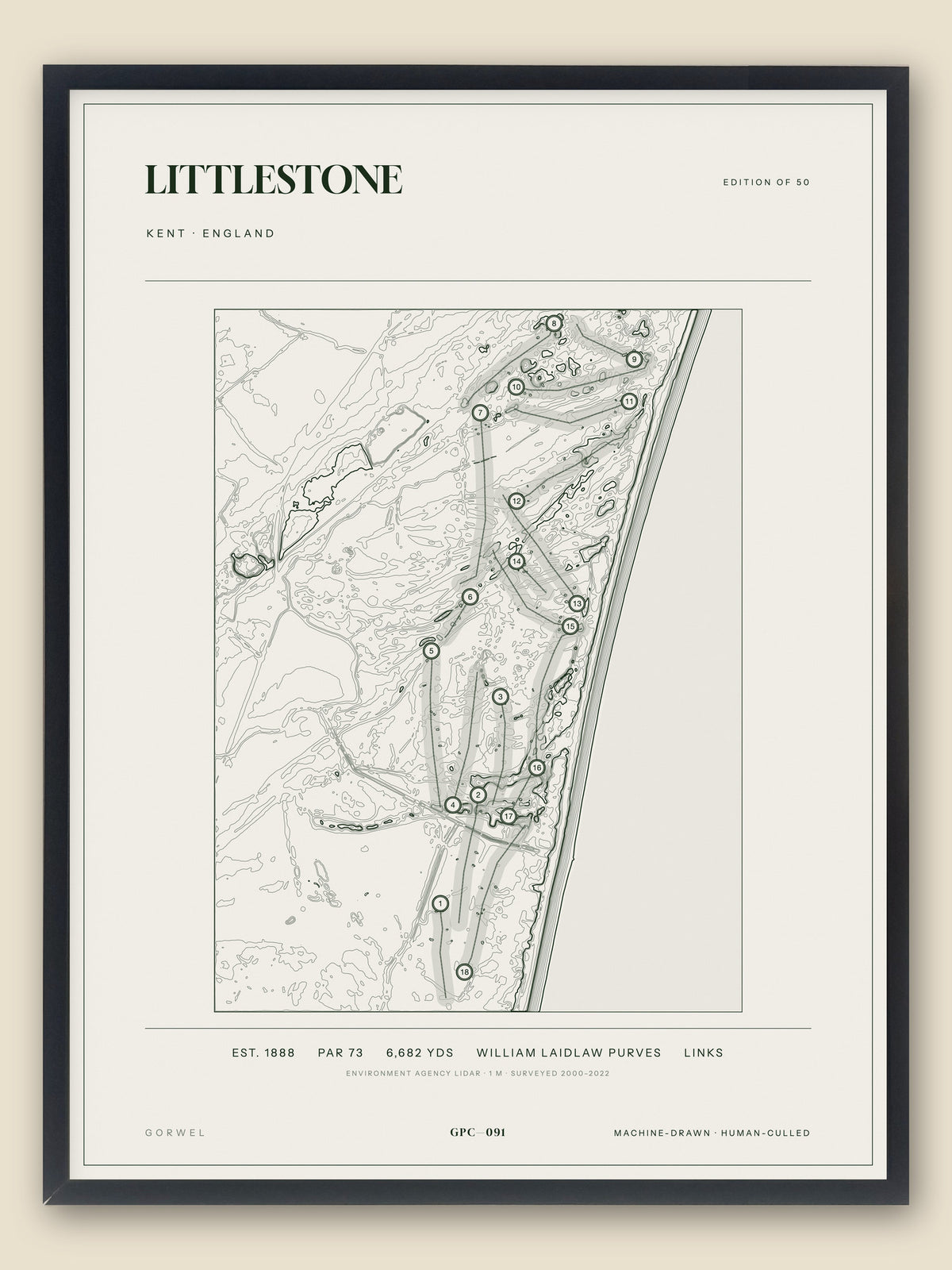 Littlestone, Kent topographic golf course print, framed — Gorwel Print Co