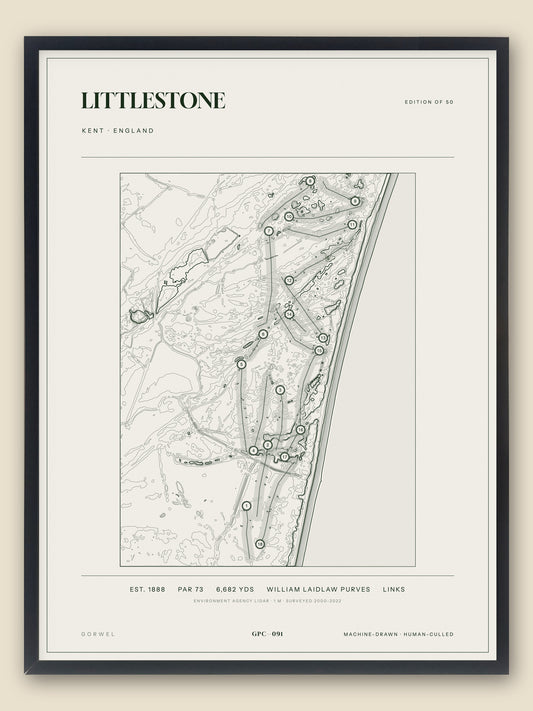 Littlestone, Kent topographic golf course print, framed — Gorwel Print Co