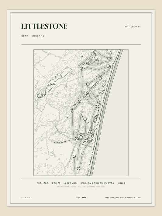Littlestone, Kent topographic golf course print