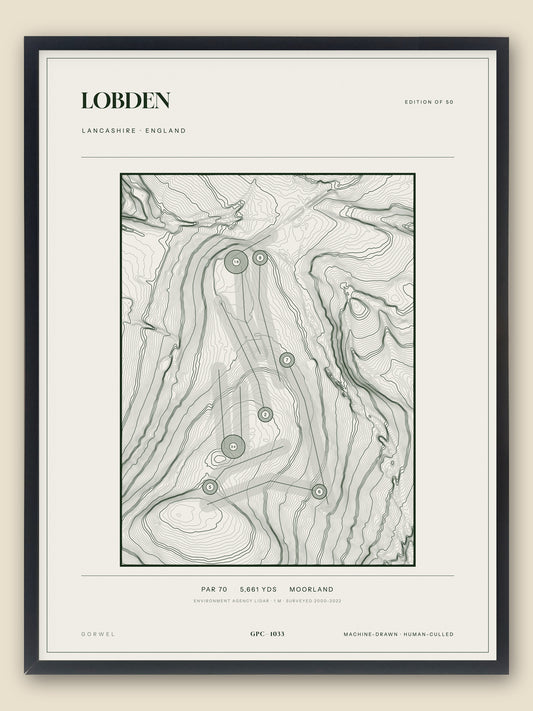 Lobden, Lancashire topographic golf course print, framed — Gorwel Print Co