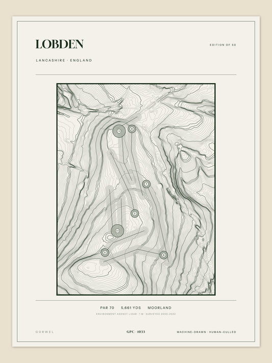Lobden, Lancashire topographic golf course print