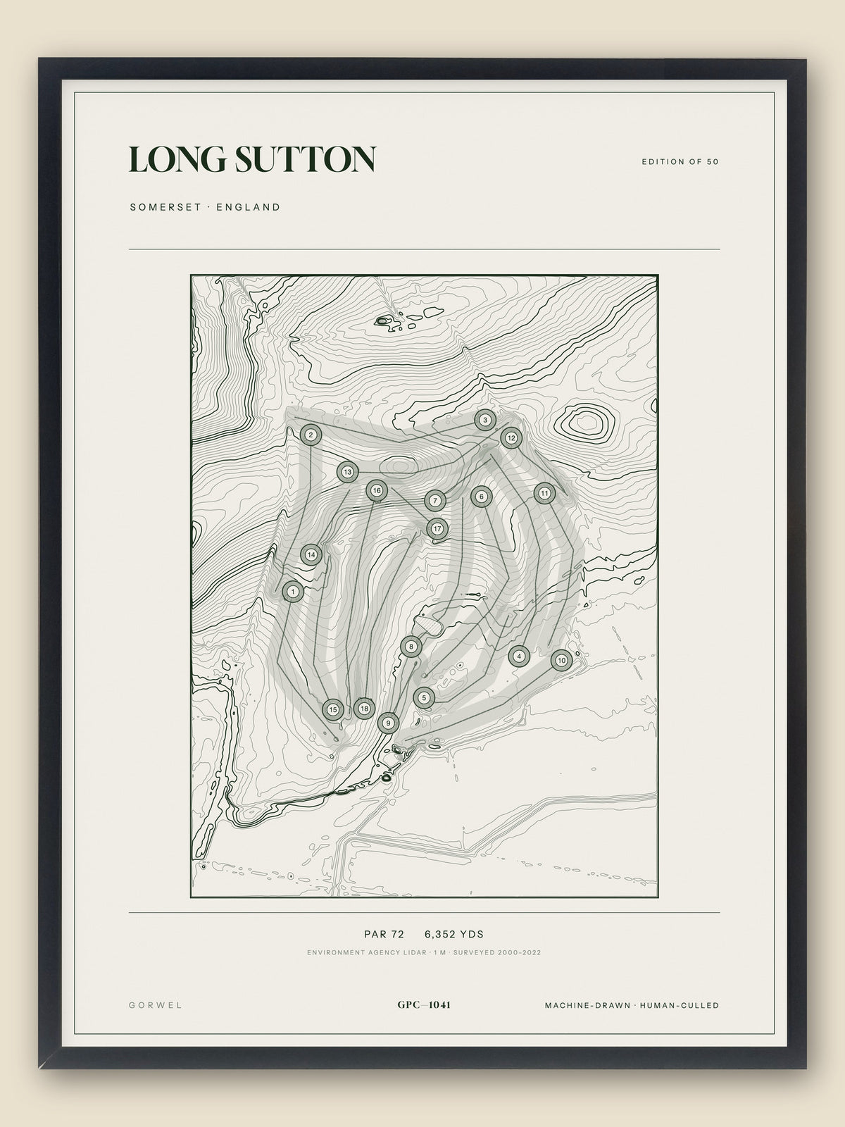 Long Sutton, Somerset topographic golf course print, framed — Gorwel Print Co