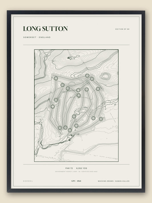 Long Sutton, Somerset topographic golf course print, framed — Gorwel Print Co