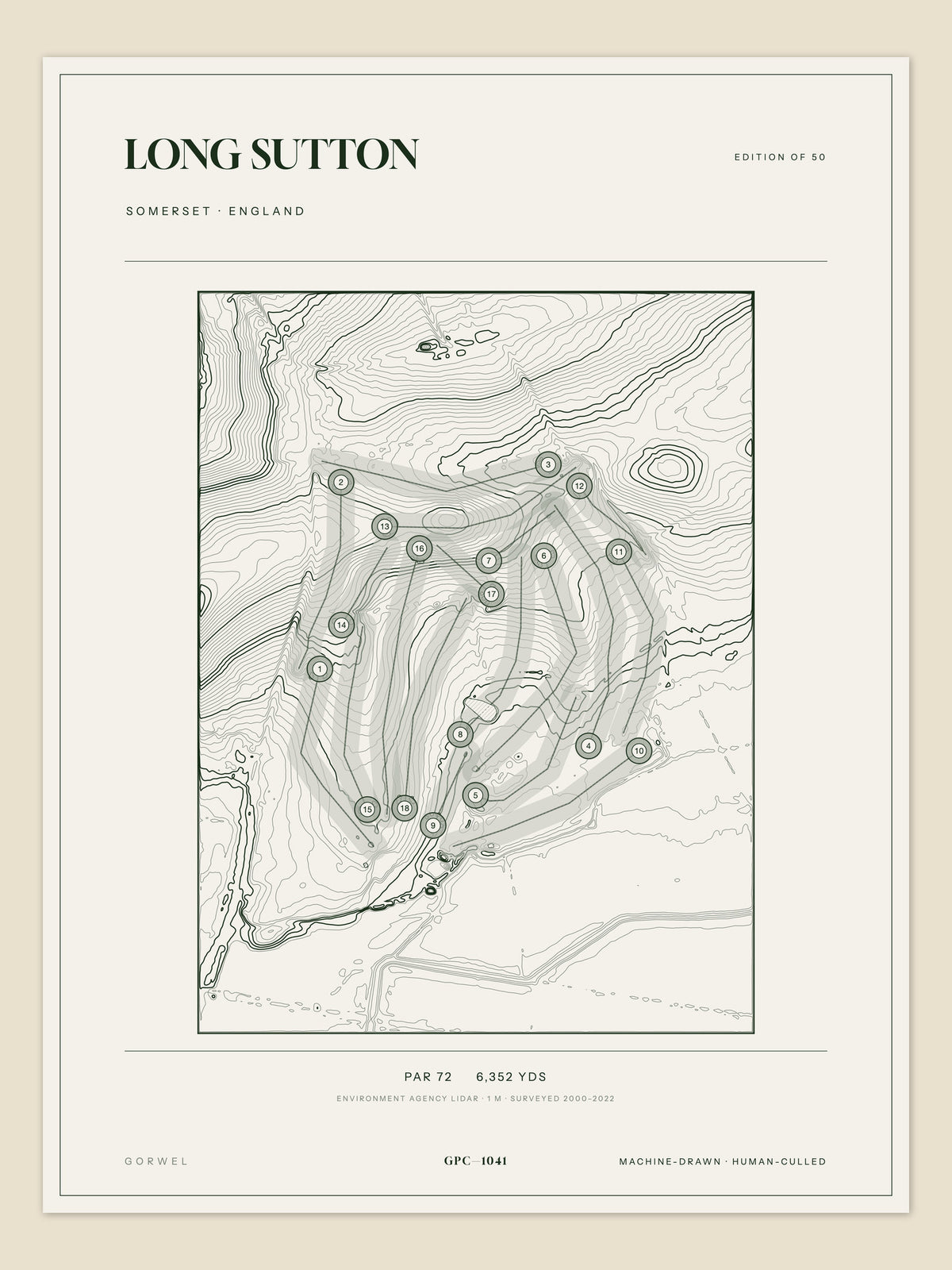 Long Sutton, Somerset topographic golf course print