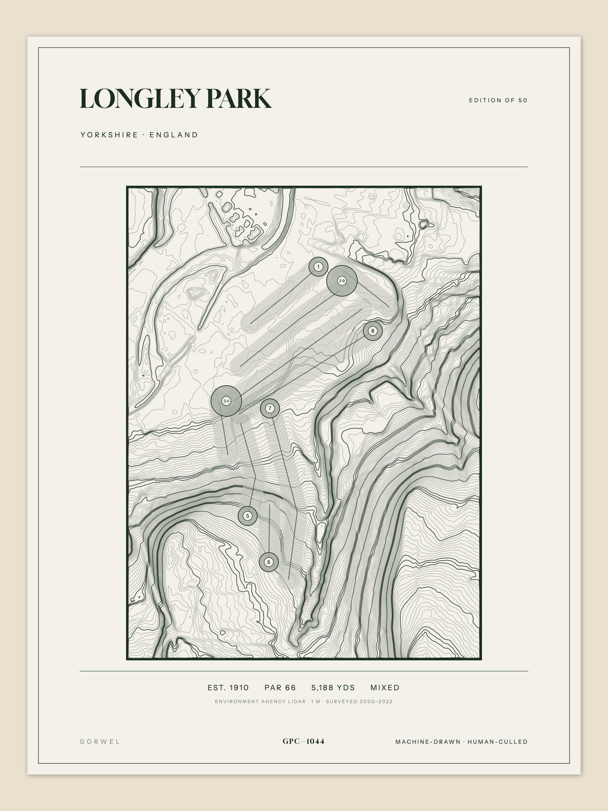 Longley Park, Yorkshire topographic golf course print