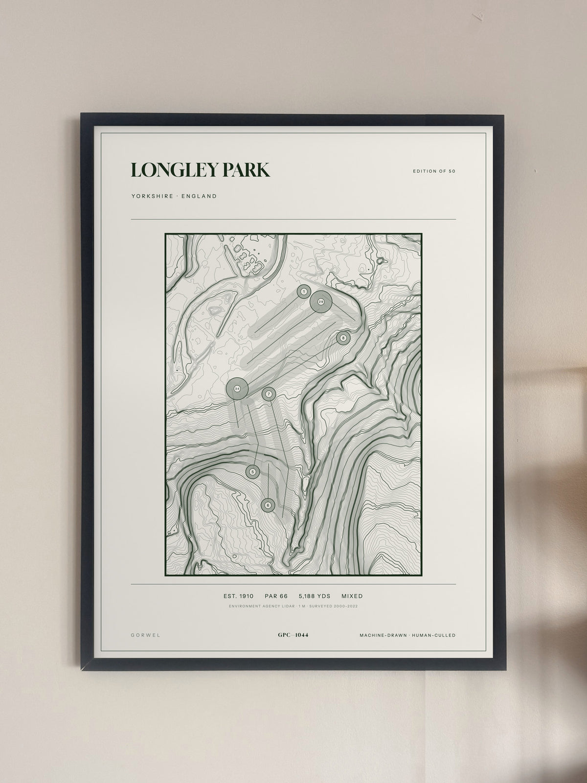 Longley Park, Yorkshire print, framed, on a wall