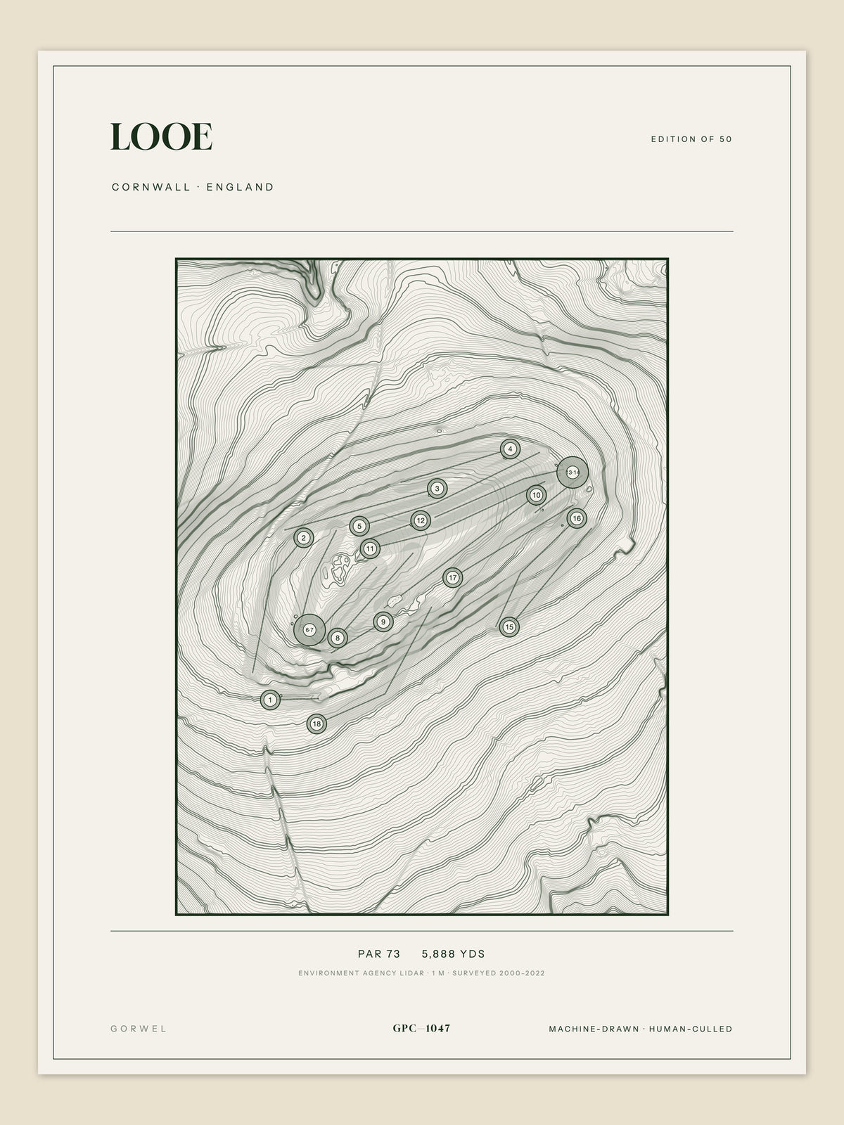 Looe, Cornwall topographic golf course print