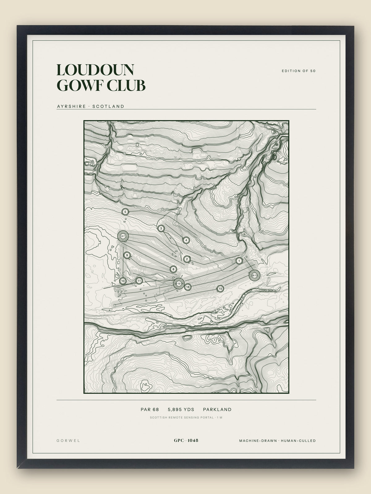 Loudoun Gowf Club topographic golf course print — catalogue plate — Gorwel Print Co