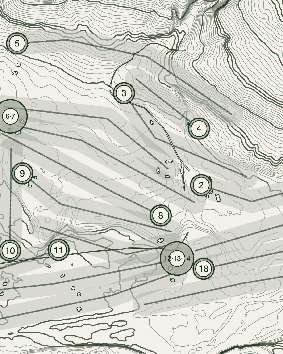 Loudoun Gowf Club topographic golf course print — contour detail — Gorwel Print Co