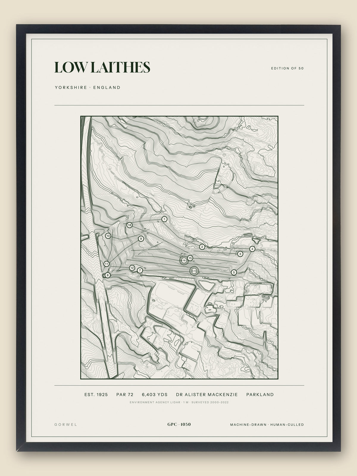 Low Laithes, Yorkshire topographic golf course print, framed — Gorwel Print Co