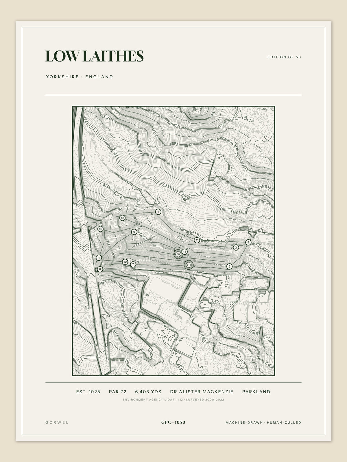 Low Laithes, Yorkshire topographic golf course print