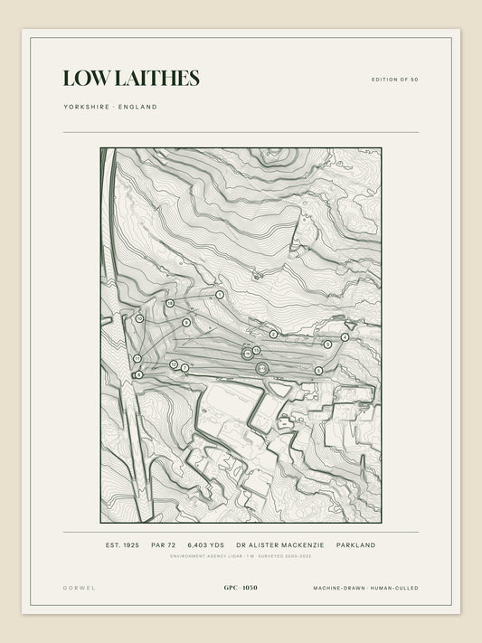 Low Laithes, Yorkshire topographic golf course print