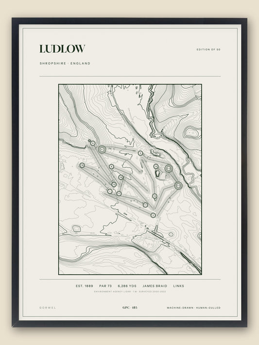 Ludlow, Shropshire topographic golf course print, framed — Gorwel Print Co