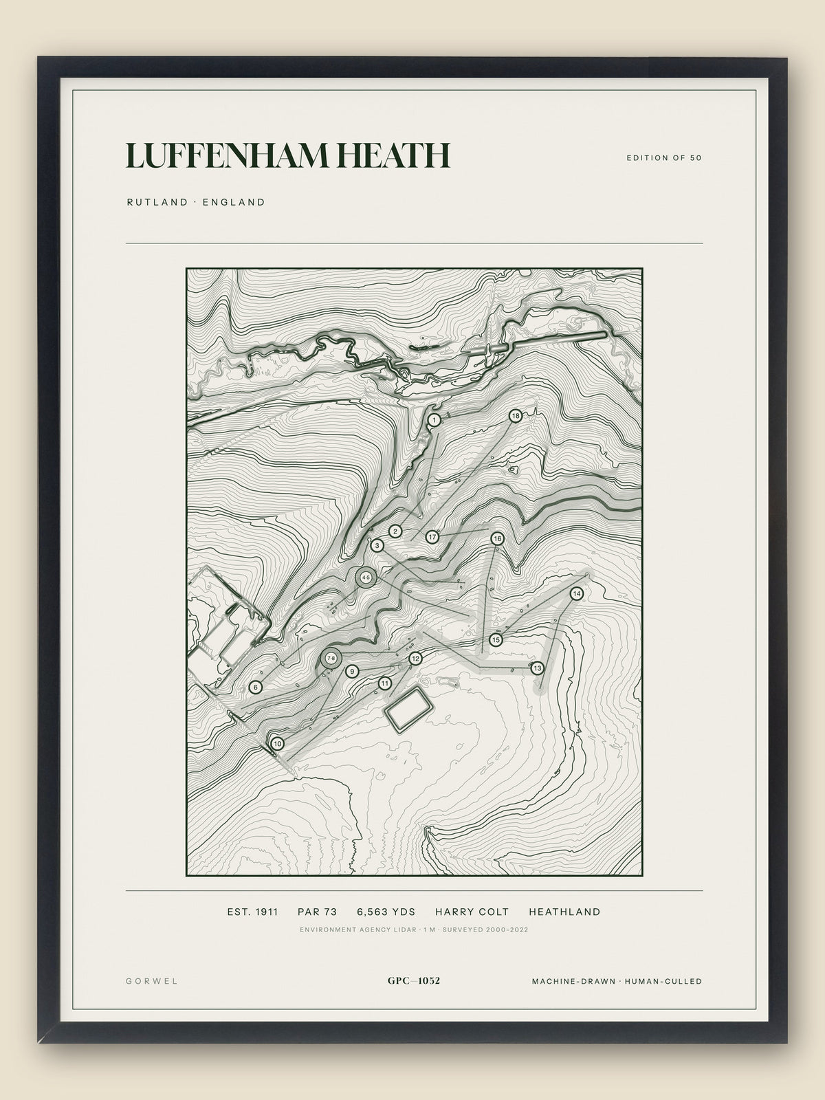 Luffenham Heath, Rutland topographic golf course print, framed — Gorwel Print Co
