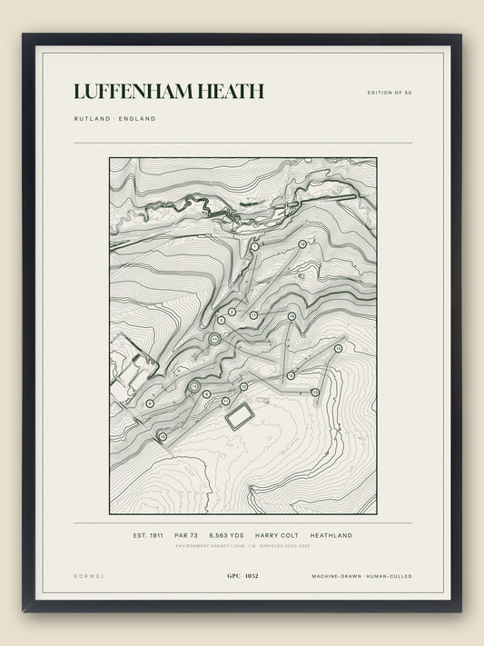 Luffenham Heath, Rutland topographic golf course print, framed — Gorwel Print Co