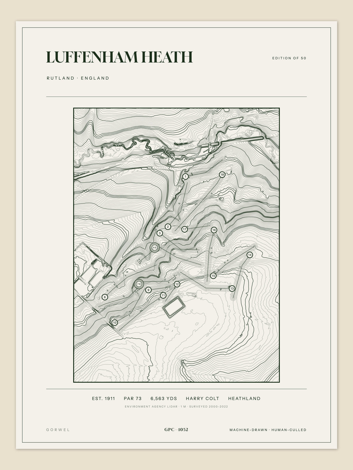 Luffenham Heath, Rutland topographic golf course print