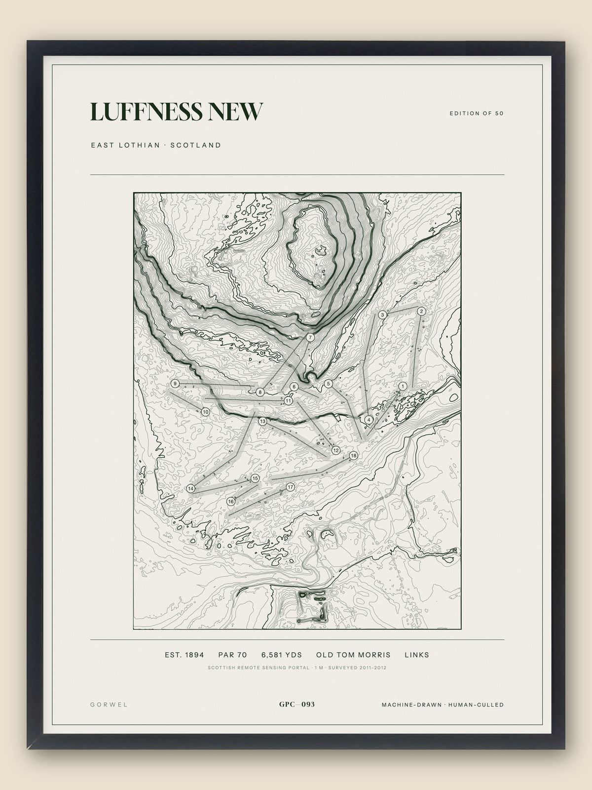 Luffness New topographic golf course print — catalogue plate — Gorwel Print Co
