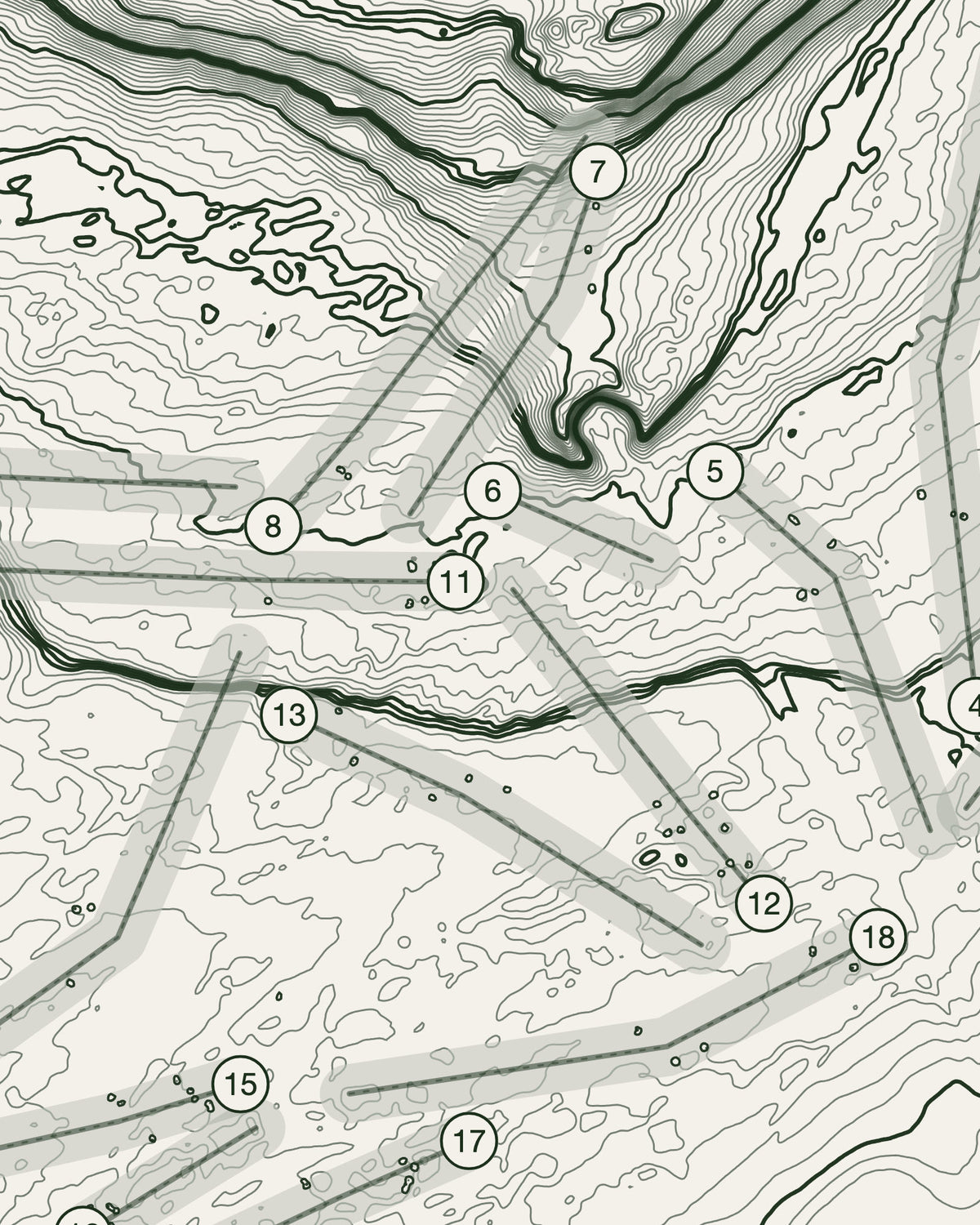 Luffness New topographic golf course print — contour detail — Gorwel Print Co