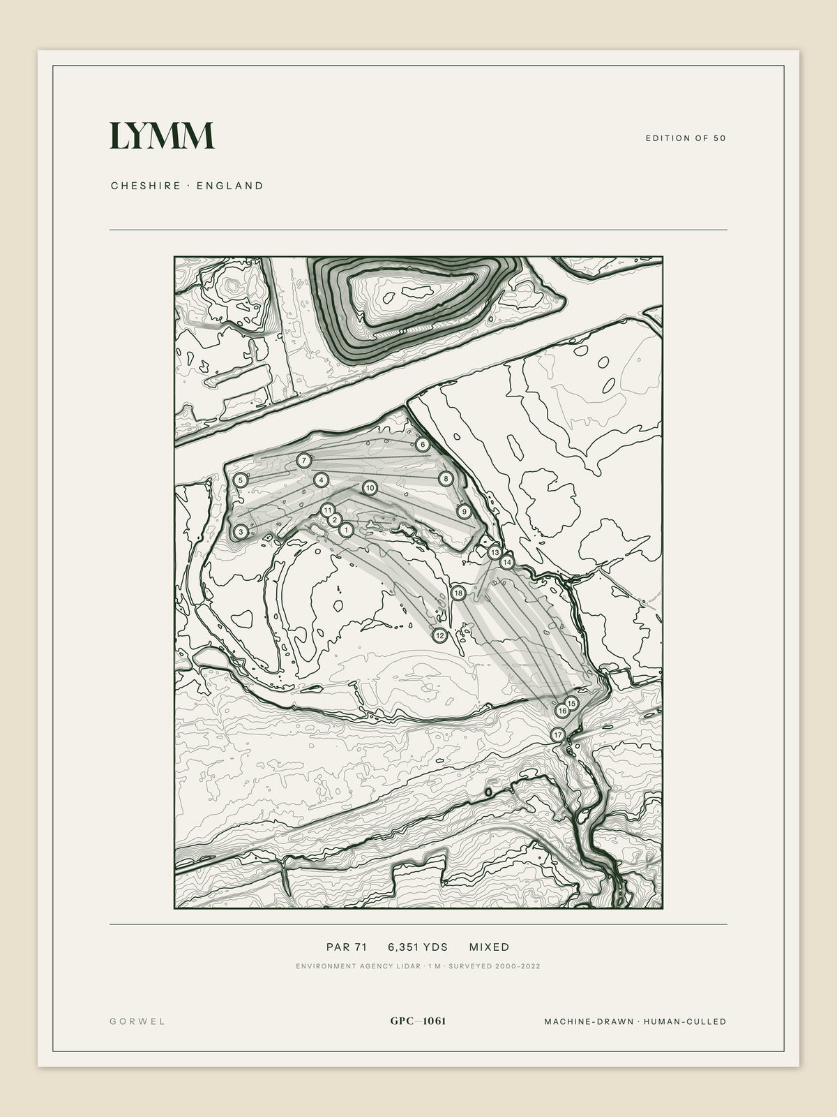 Lymm topographic golf course print — unframed sheet — Gorwel Print Co