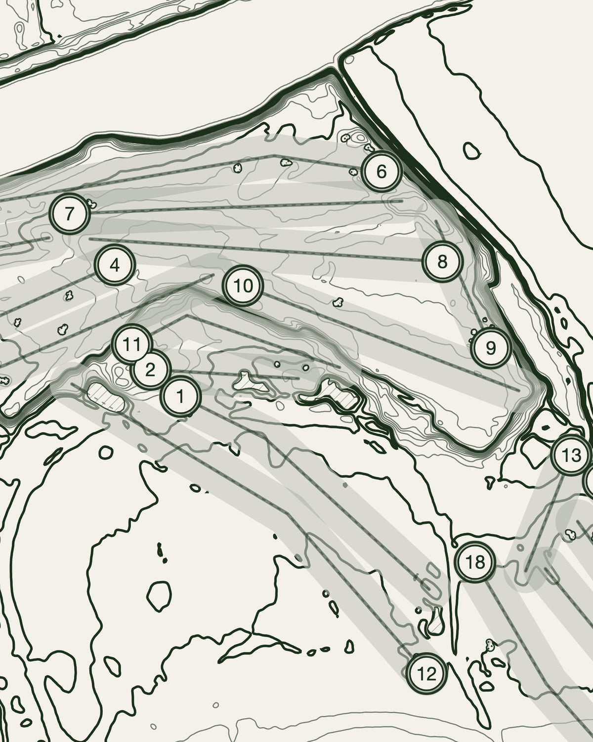 Lymm topographic golf course print — contour detail — Gorwel Print Co