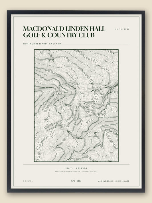 Macdonald Linden Hall Golf & Country Club, Northumberland topographic golf course print, framed — Gorwel Print Co