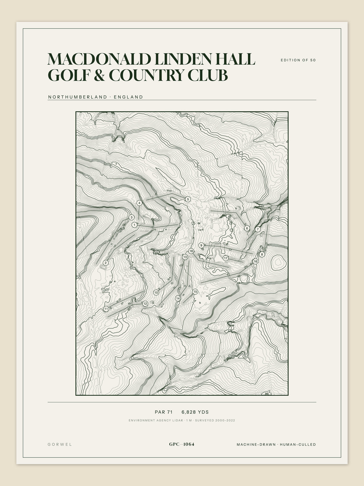 Macdonald Linden Hall Golf & Country Club, Northumberland topographic golf course print