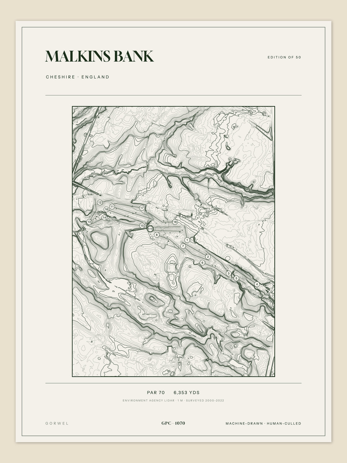 Malkins Bank, Cheshire topographic golf course print