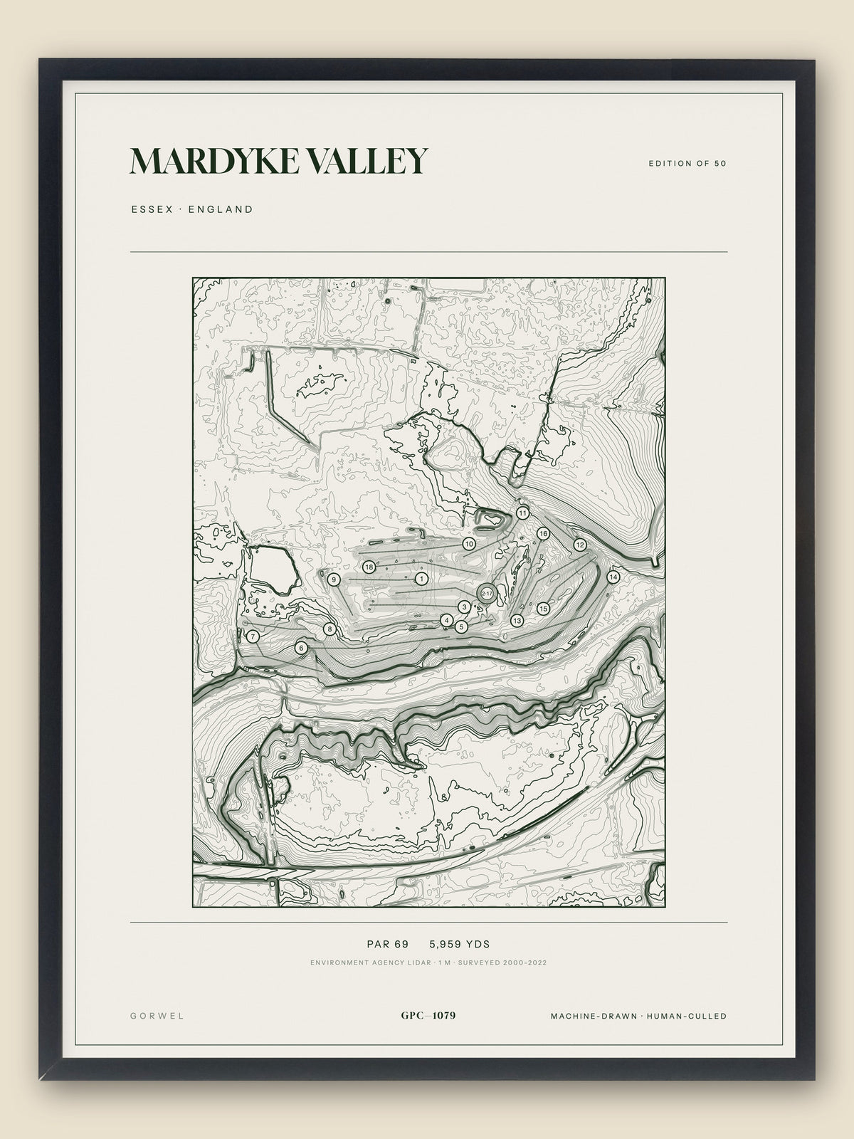 Mardyke Valley, Essex topographic golf course print, framed — Gorwel Print Co