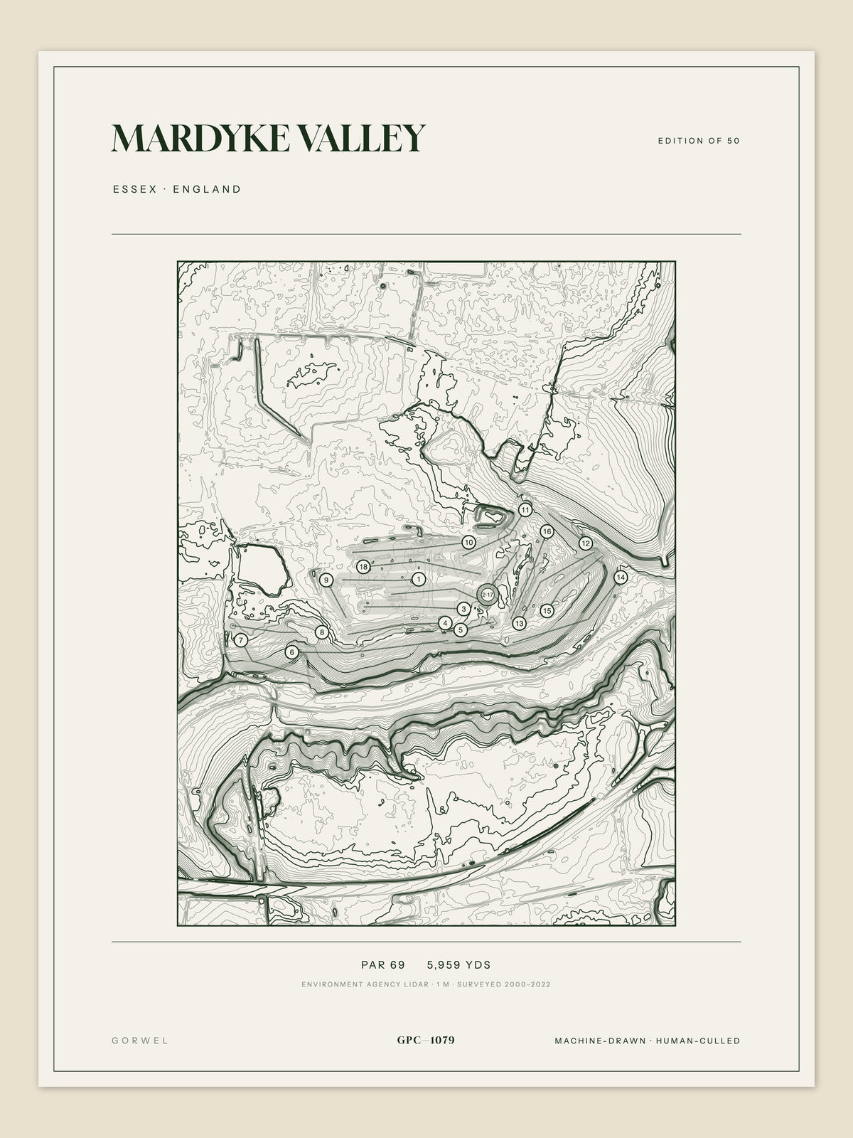 Mardyke Valley, Essex topographic golf course print