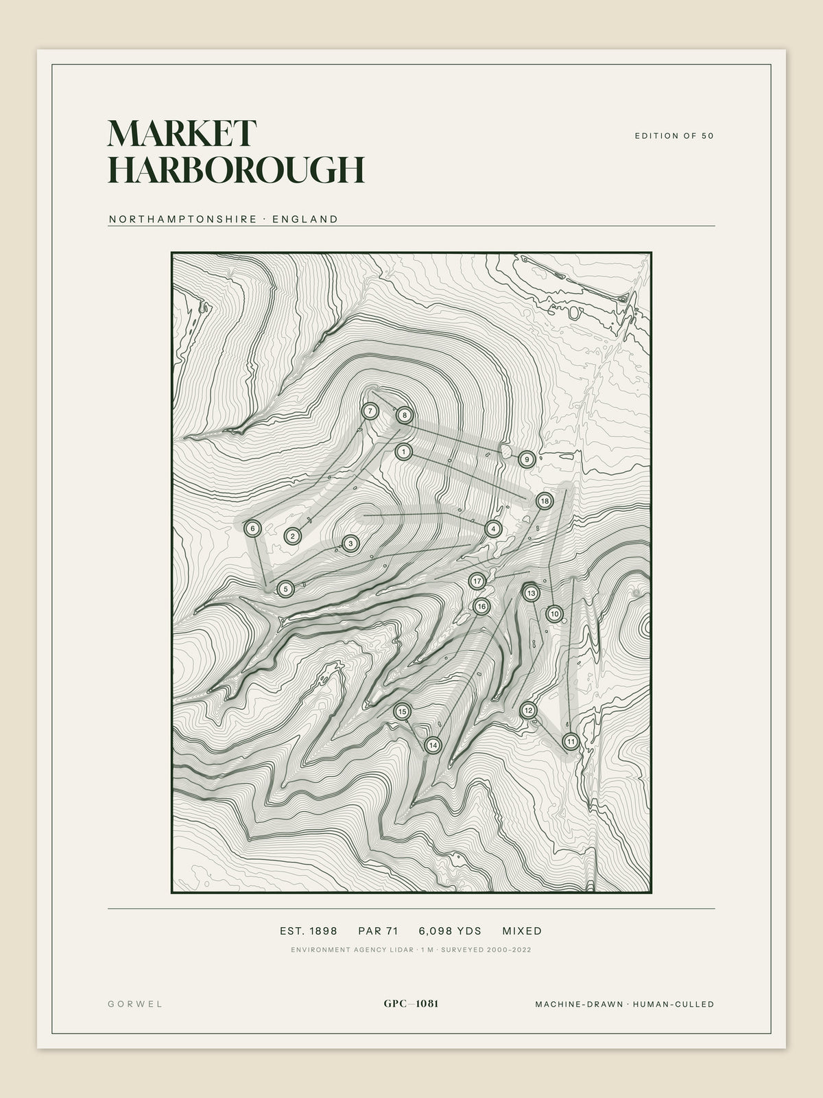 Market Harborough, Northamptonshire topographic golf course print