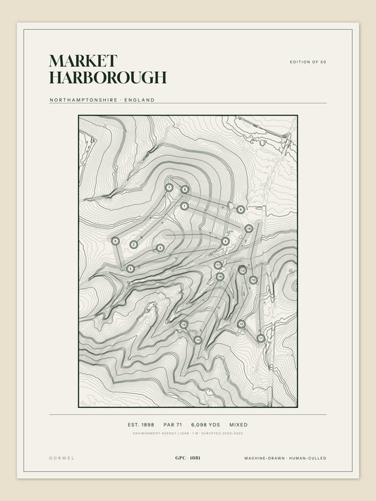 Market Harborough, Northamptonshire topographic golf course print