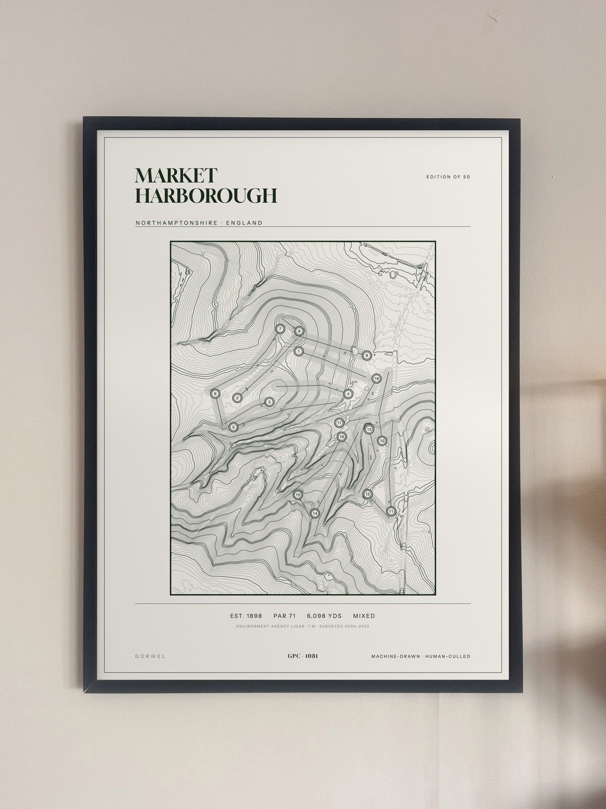 Market Harborough, Northamptonshire print, framed, on a wall