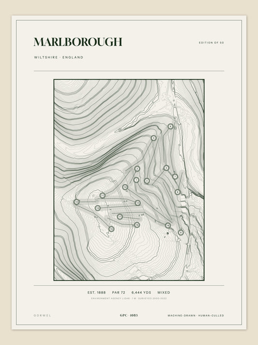 Marlborough, Wiltshire topographic golf course print