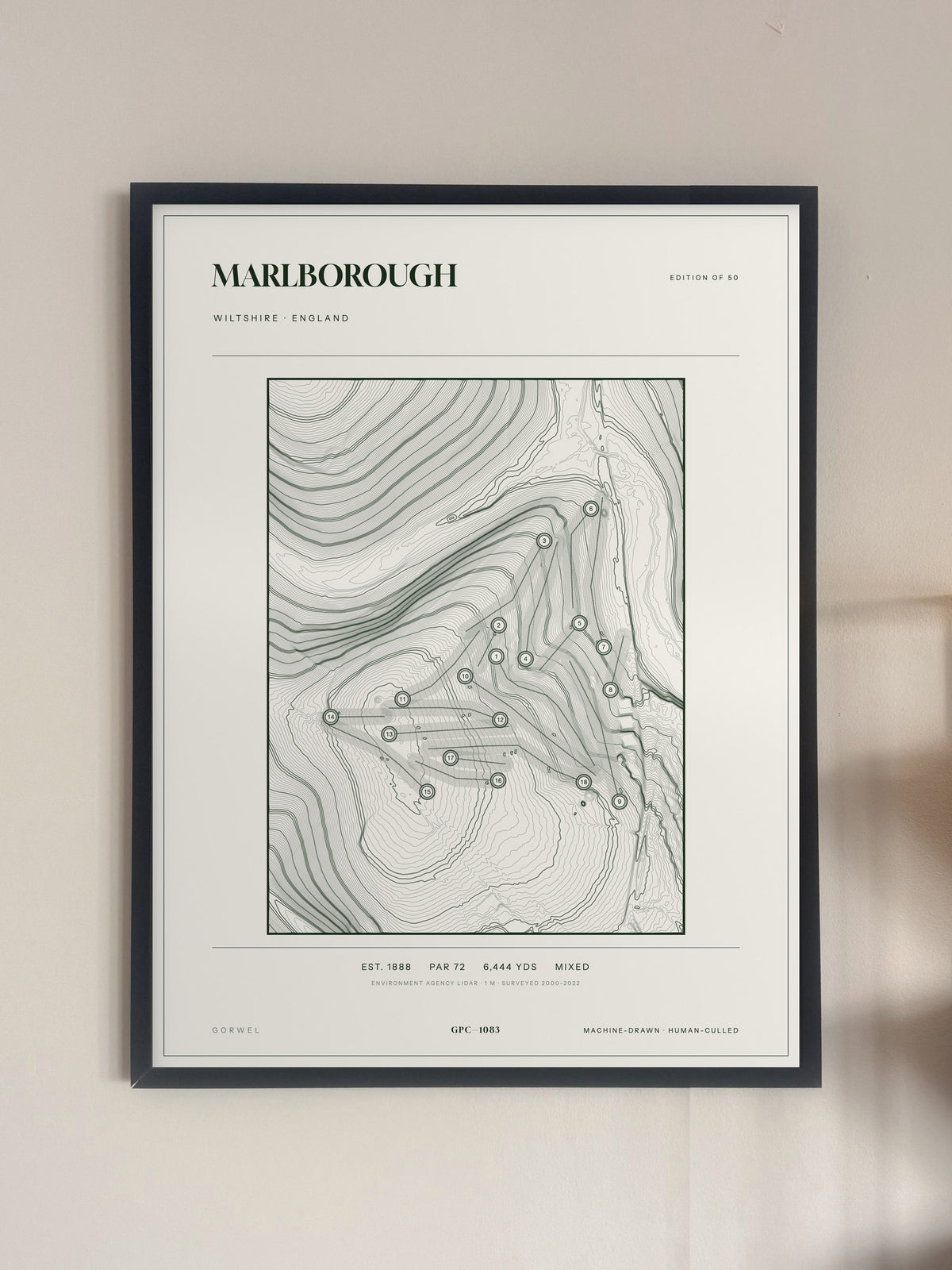 Marlborough, Wiltshire print, framed, on a wall