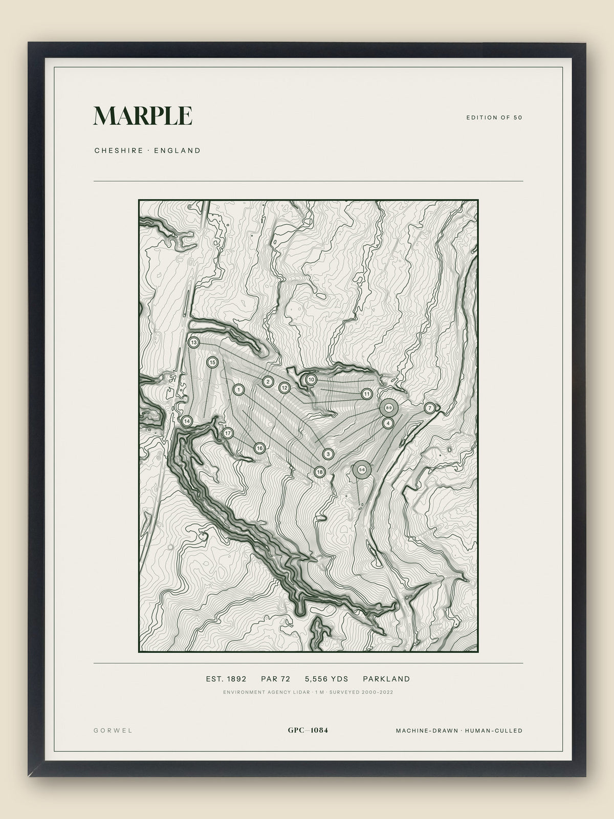 Marple, Cheshire topographic golf course print, framed — Gorwel Print Co