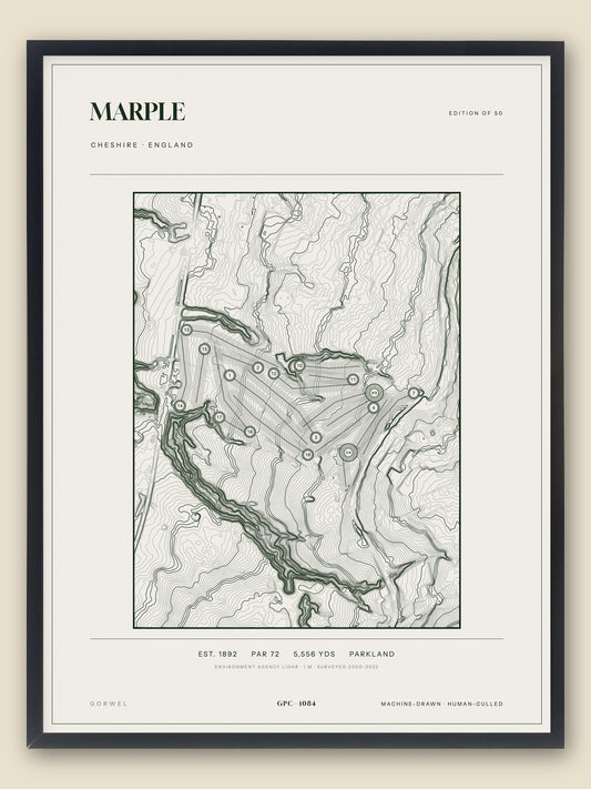Marple, Cheshire topographic golf course print, framed — Gorwel Print Co