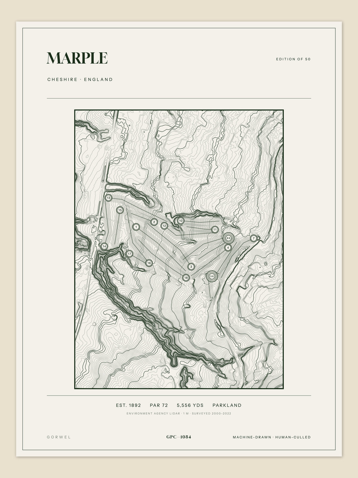 Marple, Cheshire topographic golf course print