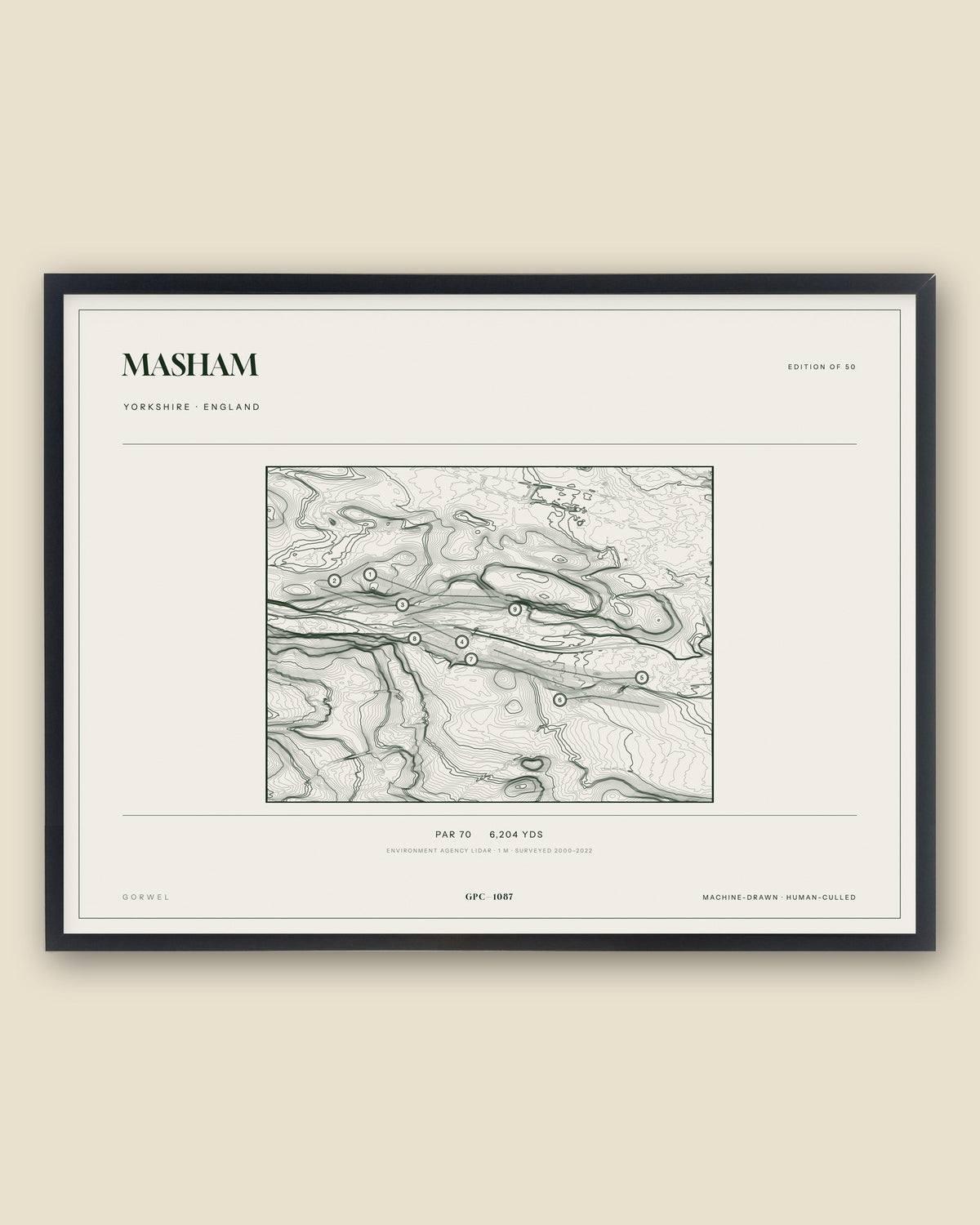 Masham, Yorkshire topographic golf course print, framed — Gorwel Print Co