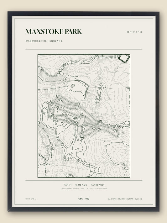 Maxstoke Park, Warwickshire topographic golf course print, framed — Gorwel Print Co