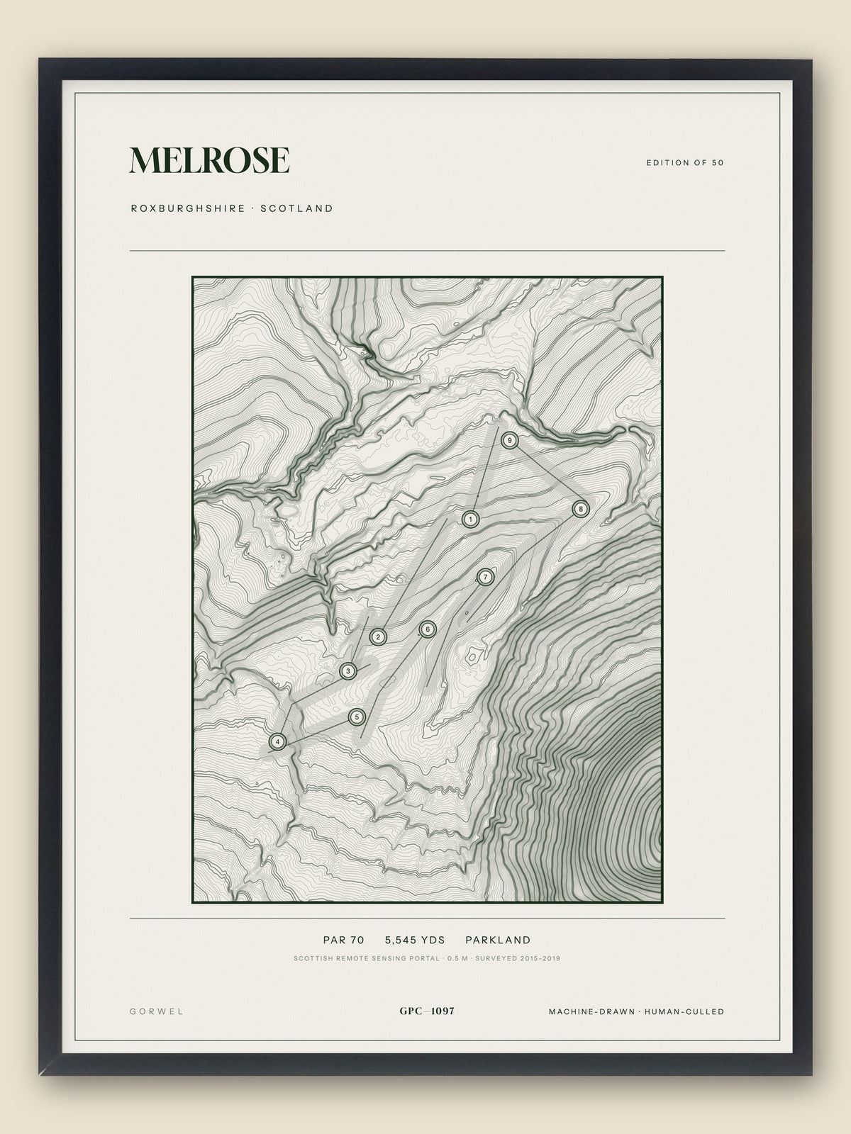 Melrose topographic golf course print — catalogue plate — Gorwel Print Co