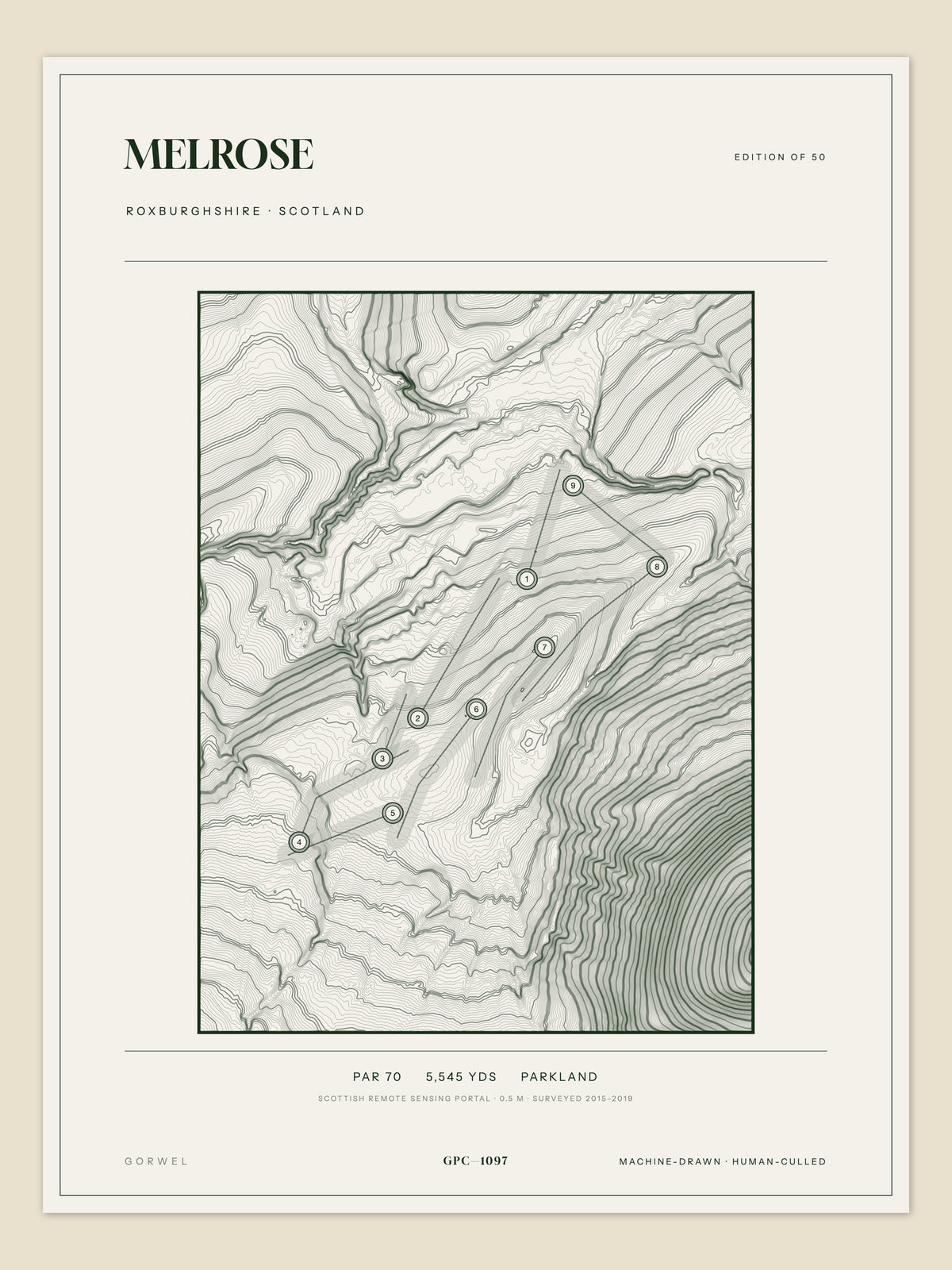 Melrose topographic golf course print — unframed sheet — Gorwel Print Co